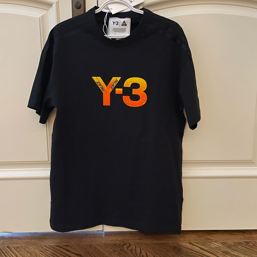 Y-3 Palace Adult Tee in Black with Gradient Yellow-Orange Logo